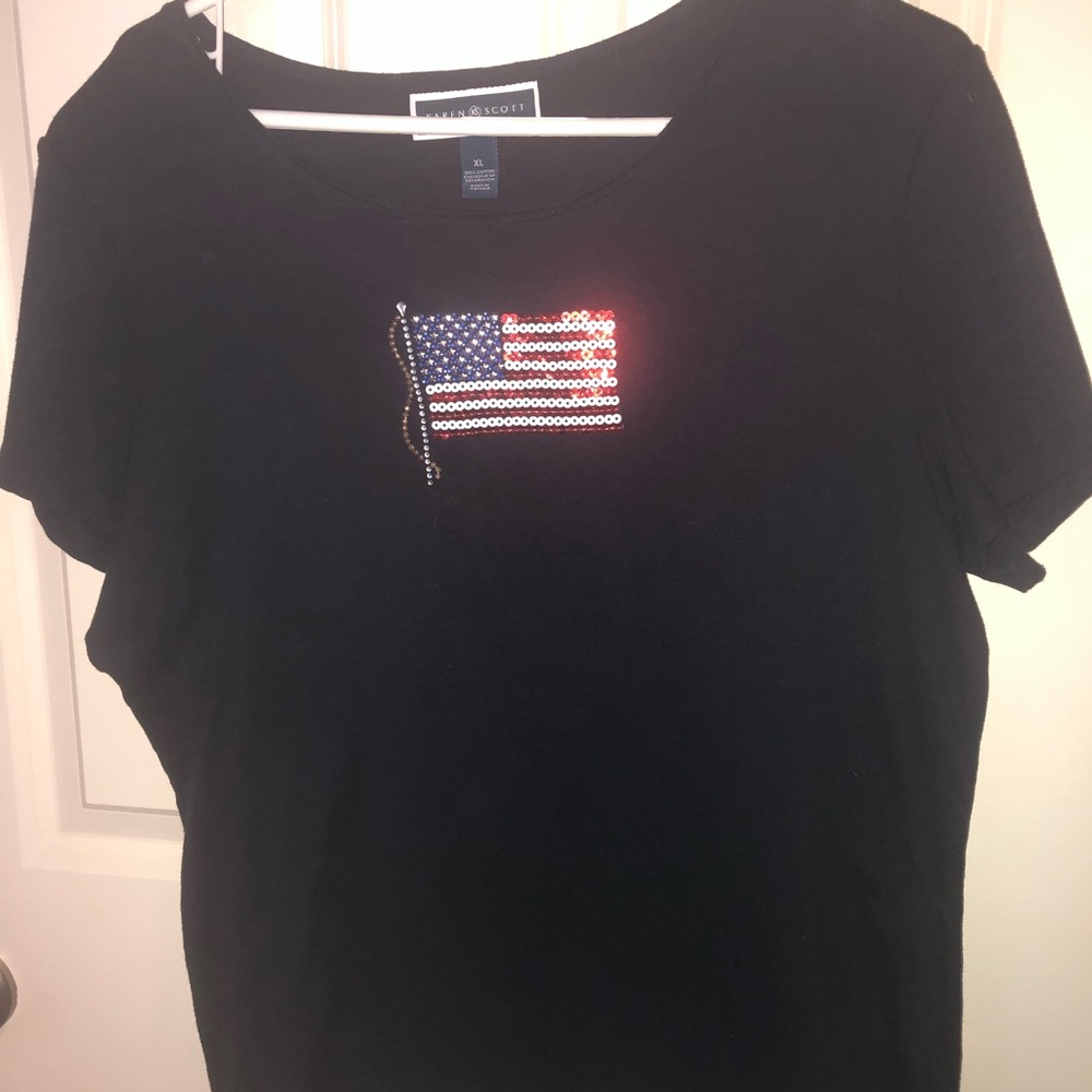 Cute navy t-shirt with sequined Old Glory.